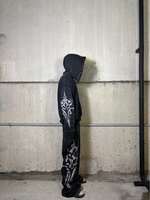 Ensemble survêtement streetwear homme Y2K : Joggers double taille imprimé léopard avec strass personnalisés et sweat à capuche ample