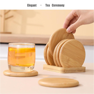 Einweihungsgeschenk 6-teiliges Untersetzer-Set mit Halter Inklusive Natürlicher Bambus-Kaffeeuntersetzer zum Schutz der Tischplatte - Product Image 4