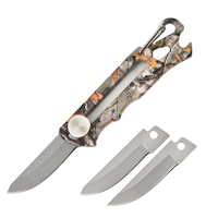 Couteau de camping camouflage à lame coulissante, lame en acier inoxydable remplaçable, multi-outils avec ouvre-bouteille pour le camping et la randonnée