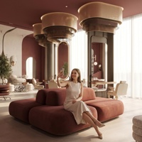 Ensemble de mobilier professionnel pour salon de beauté de luxe : miroir de coiffure, comptoir d'exposition et design intérieur