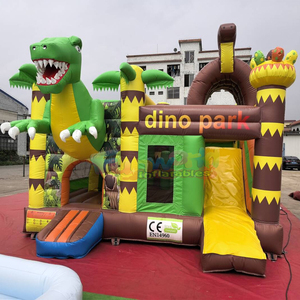 Castillo inflable con tobogán, parque de dinosaurios inflable, castillo hinchable comercial con combinación de tobogán y zona de saltos. - Product Image 4