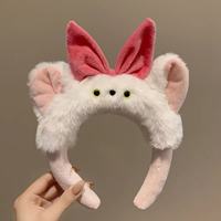 Serre-tête en peluche animale mignon pour femmes et filles, bandeaux en velours et fausse fourrure avec nœud, rose et blanc, accessoires capillaires doux et duveteux, vente en gros