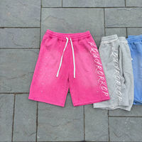 Shorts de survêtement personnalisés OEM Squirorkop pour hommes, en strass, épais, rose délavé, effet usé, bords bruts