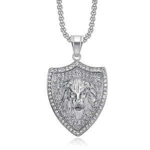 Hip Hop escudo Animal León Cubic Zirconia impermeable deslustre libre Acero inoxidable joyería colgante collares para hombre - Product Image 4