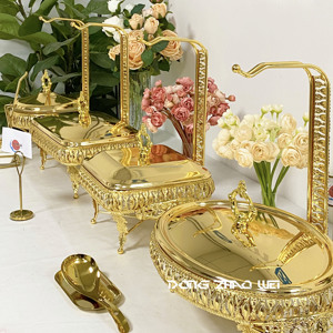 Bộ đồ giữ nóng thức ăn bằng kính cao cấp sang trọng, hình trứng, mạ vàng, chất liệu kim loại, dùng cho tiệc <span class=keywords><strong>buffet</strong></span> - Product Image 4