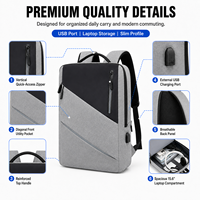 Sac à dos pour ordinateur portable fin et minimaliste 15,6 pouces avec chargement USB, léger, pour affaires, voyages, bureau, logo personnalisé