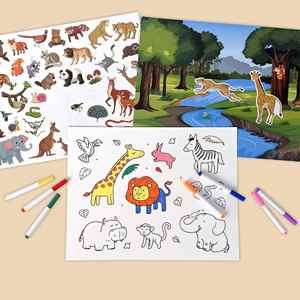 Nouveauté : Livre d'autocollants DIY réutilisable pour enfants, avec 5 scènes adorables d'animaux et de dinosaures, pour garçons et filles - Product Image 4