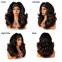 Perruque synthétique résistante à la chaleur pour femme, avec bandeau réglable sans colle, boucles crépues, ondulations profondes, mèches auburn noires, pour usage quotidien – Fournisseur d'usine