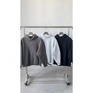 Top corto de algodón con logotipo personalizado, sudaderas con capucha en blanco de peso pesado, ajuste cuadrado, sudaderas con capucha de lana gruesas y cálidas de gran tamaño para hombre de 350 Gsm de alta calidad - Product Image 2