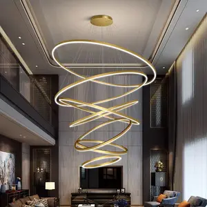 Moderne Kroonluchter Grote Led Hanger Lamp Luxe Acryl Verstelbare Cirkel Hoge Plafond Ring Lamp Voor Hotel Eetkamer