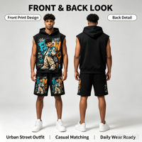 Ensemble short et hoodie sans manches pour homme, en coton épais 300 GSM, imprimé sur mesure, style Hip Hop, Basketball, Streetwear, Vente en gros
