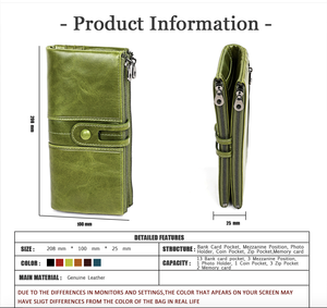 Long Wallet <b>Purse</b> for Women Girls Genuine Cow Leather Fashion Clutch Shoulder Bags Handbag Multifunction Anti-Rfid - Product Image 4