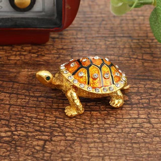 Mini Turtle shape luxury colorful high end metal Box Enamel Rhinestone portable elegant Trinket ring earring storage