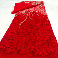 Tissu en mousseline 3D avec fleurs, tissu de mode, broderie de tube à perles à bulles résistantes, robe de mariée, robe de soirée, tissu de broderie
