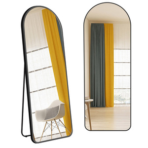 Miroir mural arqué moderne pleine longueur, cadre fin en aluminium noir, grand miroir sur pied pour projet hôtelier - Product Image 2