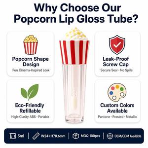 ISMAN Luxury 5ml Popcorn Shaped Lipgloss Tube Gradient White Clear Cute Kids Makeup Packaging Custom Logo Private Label Vendor - Product Image 3
