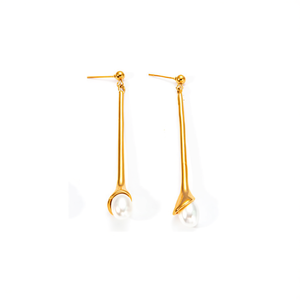 Boucles d'oreilles en perles, acier inoxydable 316L, placage or PVD, durables, résistantes, design long et tombant - Product Image 3