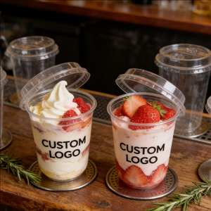Vasos de Plástico de Pared Simple para Postres, 125 ml, 90 mm de Diámetro, Diseño Moderno con Logotipo y Fresas para Servir Postres - Product Image 4