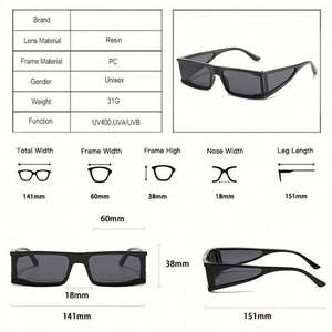 Vente en gros de lunettes de soleil rectangulaires pour hommes, mode personnalisée, UV400, lunettes de soleil carrées punk colorées pour femmes - Product Image 5