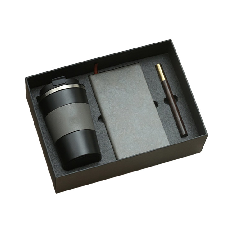 Black Tumbler + Gray Notebook + Black Pen