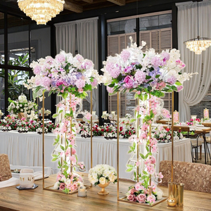 2pcs 80cm Tall Gold <strong>Flower</strong> Stand with Rectangular Metal Column <strong>Vases</strong> High Quality Floor <strong>Vase</strong> Table Wedding Decorations - Product Image 2