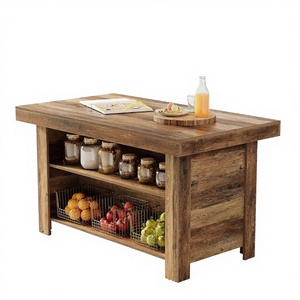 Mesa de Bar/Isla de Cocina Little Tree de 55 Pulgadas, Estilo Rústico Moderno, de Madera, con 3 Niveles, con Almacenamiento, Amplia Superficie de Trabajo y Espacio para las Piernas - Product Image 1