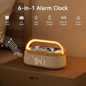 Enceinte sans fil <span class=keywords><strong>avec</strong></span> charge sans fil, <span class=keywords><strong>radio</strong></span> FM, batterie 2500 mAh, veilleuse LED, alarme, en plastique, pour la maison, la chambre, le bureau, cadeaux - Product Image 2