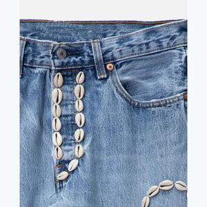 جينز دراجات نارية مستقيم بتصميم عتيق أنيق للرجال، 100% قطن، مريح، ارتفاع متوسط، غسيل متوسط، لون موحد، يرفع المؤخرة - Product Image 3