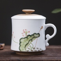 Tasse à thé en céramique de Jingdezhen, style américain, cylindrique, avec couvercle, peinte à la main, compatible micro-ondes, 380 ml, tasse professionnelle