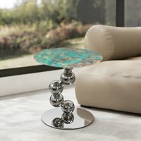 Table basse moderne de luxe en pierre avec structure métallique, design écologique et durable pour salon et chambre