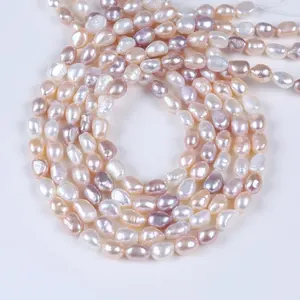 8-9ミリメートルWater Whiteピンク紫Freshwater Baroque Cultured Pearl Loose Beads 16"