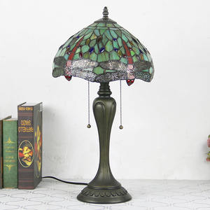 LongHuiJing 12Inch Tiffany Stained Glass <strong>Table</strong> Lamp Resin Pedestal Base E26 E27 Socket Dragonfly Flowers Shade Factory Wholesale - Product Image 3