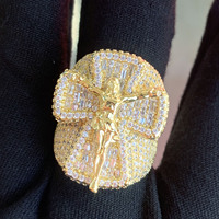 Bague croix double couche Hip Hop pour homme, en laiton incrusté de zircone cubique, style Iced Out Bling Rapper, bijou de doigt unisexe, vente en gros