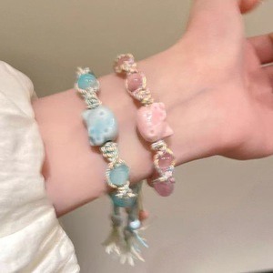 Cute Cartoon Kitty Ceramic Charm Bead Tassel Adjustable Wrap Gold Plated Hand Rope Braided Friendship <b>Bracelet</b> - Product Image 3