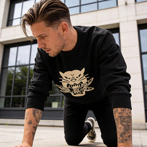 Pull tricoté épais en coton molletonné vintage pour <span class=keywords><strong>homme</strong></span>, col rond, motif léopard, avec logo frontal – Collection Hiver – Fournisseur de premier plan - Product Image 6
