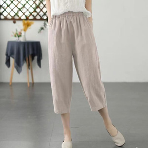 Women's Summer Black Harem Pants High Waist Cotton Linen Casual Wide Leg Plus Size Breathable Pants For Chubby Girls - Product Image 2