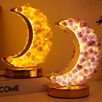 Lampe de nuit en cristal naturel, améthyste lunaire, citrine, fluorite, avec base USB, intensité réglable, décoration d'intérieur