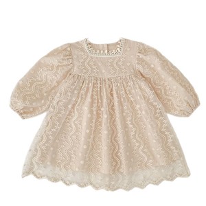 Vestido de Encaje de Malla Tejido a Crochet para Niña, Vestido de Escalada con Mangas Largas y Bordado de Princesa Coreana para <span class=keywords><strong>Hermanas</strong></span> - Product Image 5