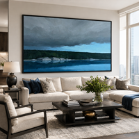 Peinture à l'huile Paysage Lac Bleu Orageux, Forêt Sombre, Art Mural sur Toile pour Hôtel de Luxe, Bureau, Lodge, Décoration de Salon