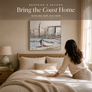 <span class=keywords><strong>Peinture</strong></span> sur toile murale « Port Côtier » avec <span class=keywords><strong>bateau</strong></span>, 100x100cm, style méditerranéen, pour décoration de salon, prête à accrocher - Product Image 2