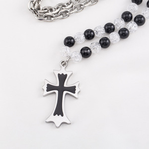 yunnique <b>Cross</b> Beaded <b>Chain</b> Necklace Stainless Steel Resin Pendant Unisex Fashion Jewelry - Product Image 2