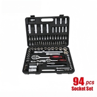 Kit d'outils à cliquet 94 pièces 1/4" et 1/2" en acier au vanadium, jeu de douilles et embouts, clé à douille