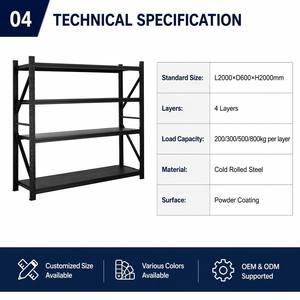 Estantería Metálica Resistente Personalizada, 300 Kg por Nivel, Negra, de 4 Niveles, para Almacenamiento en Garaje o Almacén - Product Image 4