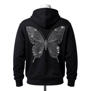 Maßgefertigter Strass-Schmetterling Reißverschluss-Hoodie Herbst Herren Streetwear Schwergewichts-Fleece-Sweatshirt Polyester/Baumwolle - Product Image 1