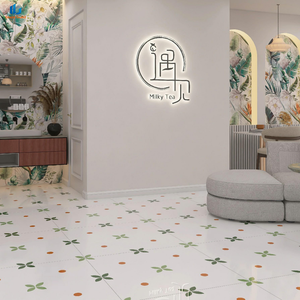 Nueva Llegada: Azulejo de Porcelana de Alto Brillo 800x800mm Blanco Verde Trébol de 4 Hojas para Cafetería - Product Image 2
