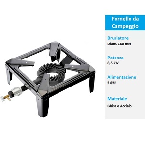Réchaud de camping 8,5 Kw en fonte d'acier, 4 pieds, régulateur de flamme, brûleur 170 mm, 40x40x19 cm - Product Image 3