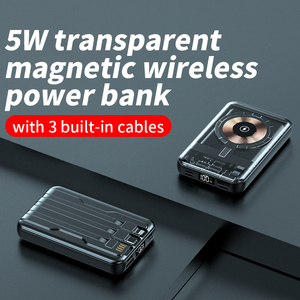 5W Wireless Fast Portable Magnetic Smart Digital Display 10000mAh Large Capacity Transparent Power Bank with <b>Cable</b> - Product Image 3