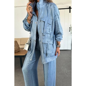 Ensemble 2 pièces décontracté pour femmes, pantalon ample à manches longues avec poche 3D, couleur unie, tendance - Product Image 4