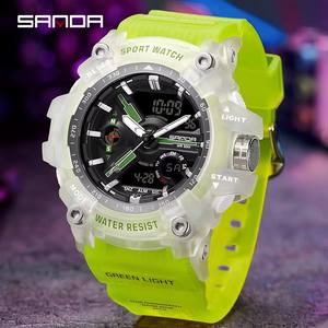 Montre de sport de luxe SANDA 3179 pour homme, mouvement à quartz, affichage LED, bracelet en silicone, résistance à l'eau 5 BAR, résistance aux chocs - Product Image 5