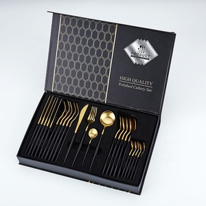 ราคาที่ดีที่สุด18/10สแตนเลส <span class=keywords><strong>Flatware</strong></span> กับจับสีขาวกว่างโจวอิตาลีอิตาลีมีดส้อมช้อนแมตต์ทองชุดช้อนส้อม - Product Image 1